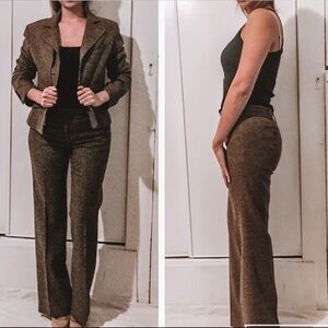 BCBGMaxAzria Wool Blend Tweed Pant Suit in Brown 6/M